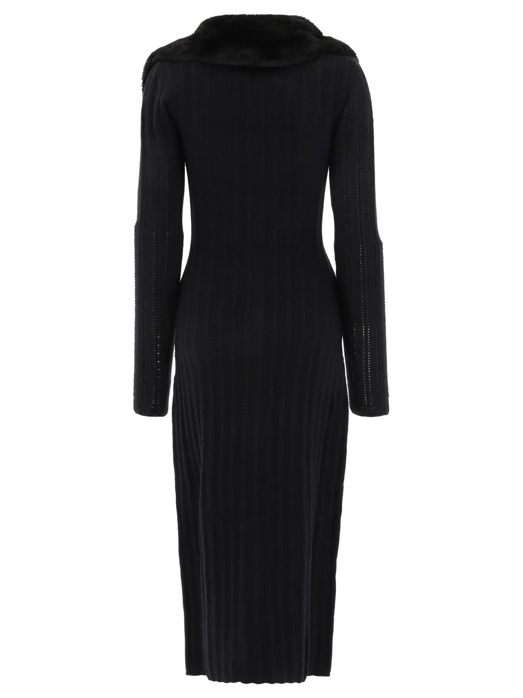 Knitted Faux Fur Collared Dress