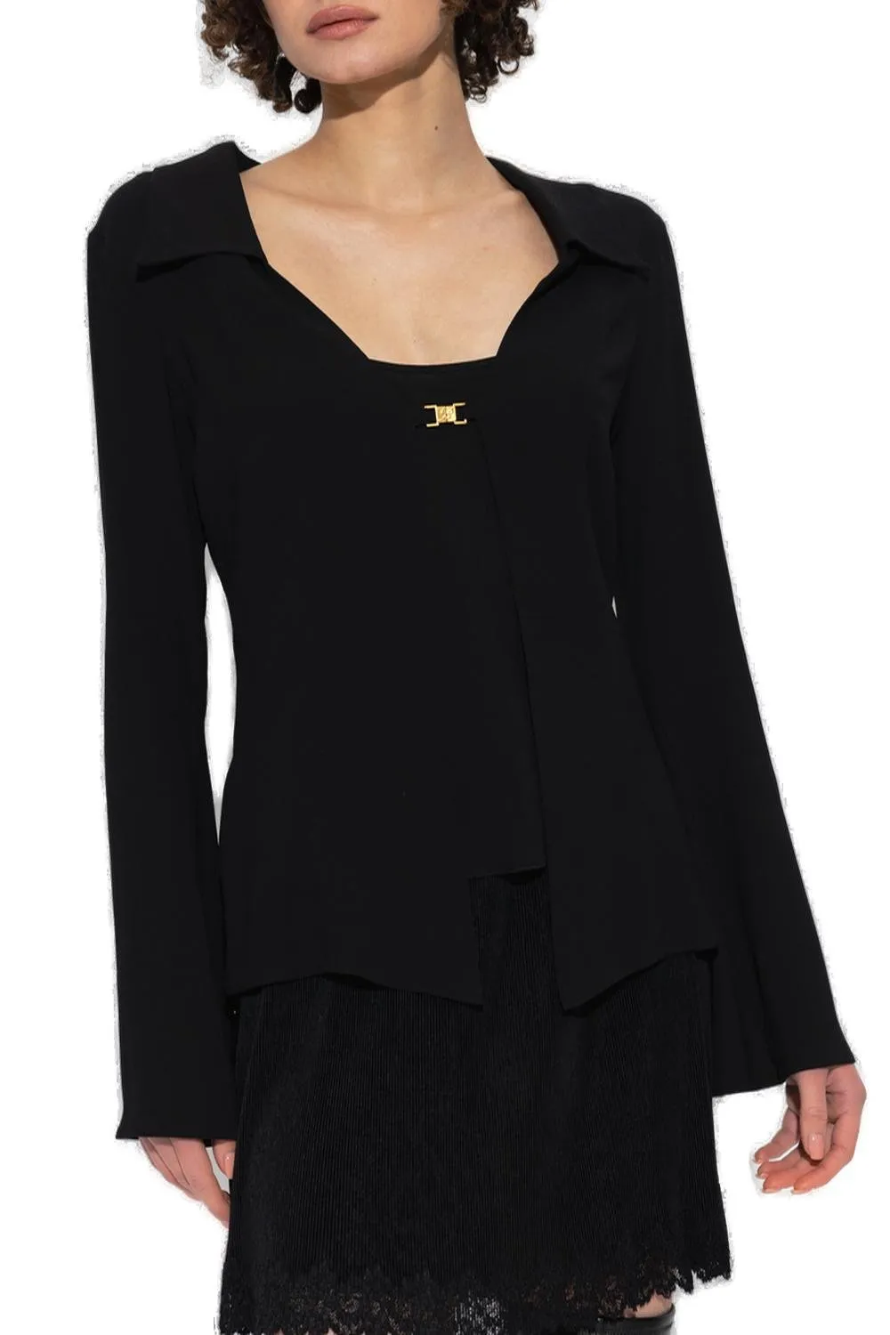 Flared Sleeve Buckled Top