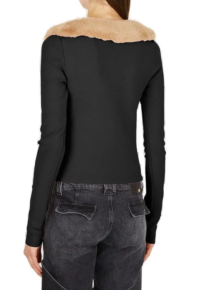 Faux Fur Collared Button-Up Cardigan