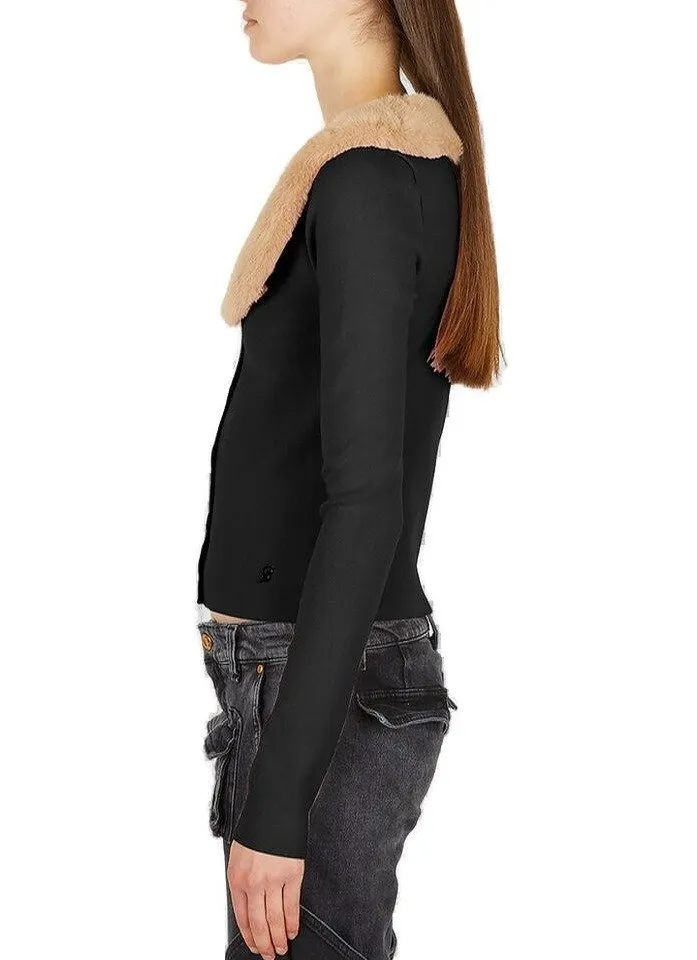 Faux Fur Collared Button-Up Cardigan