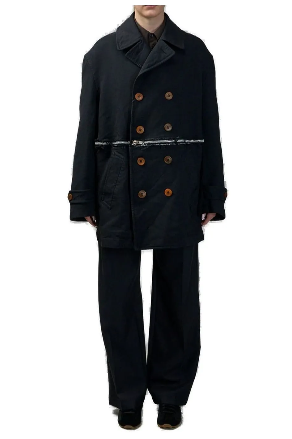 Double-Breasted Frayed Trim Coat