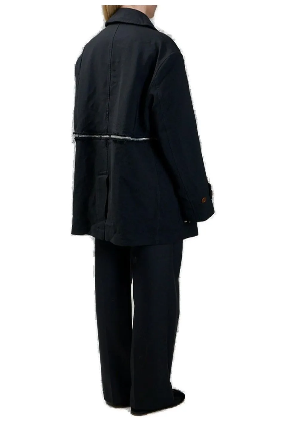 Double-Breasted Frayed Trim Coat