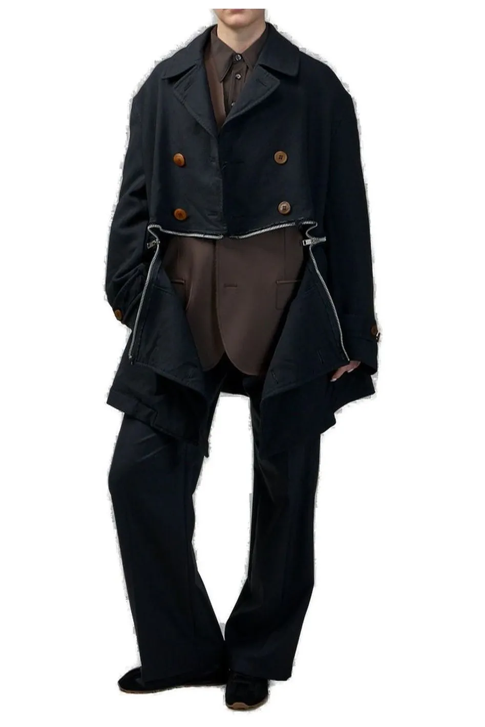 Double-Breasted Frayed Trim Coat