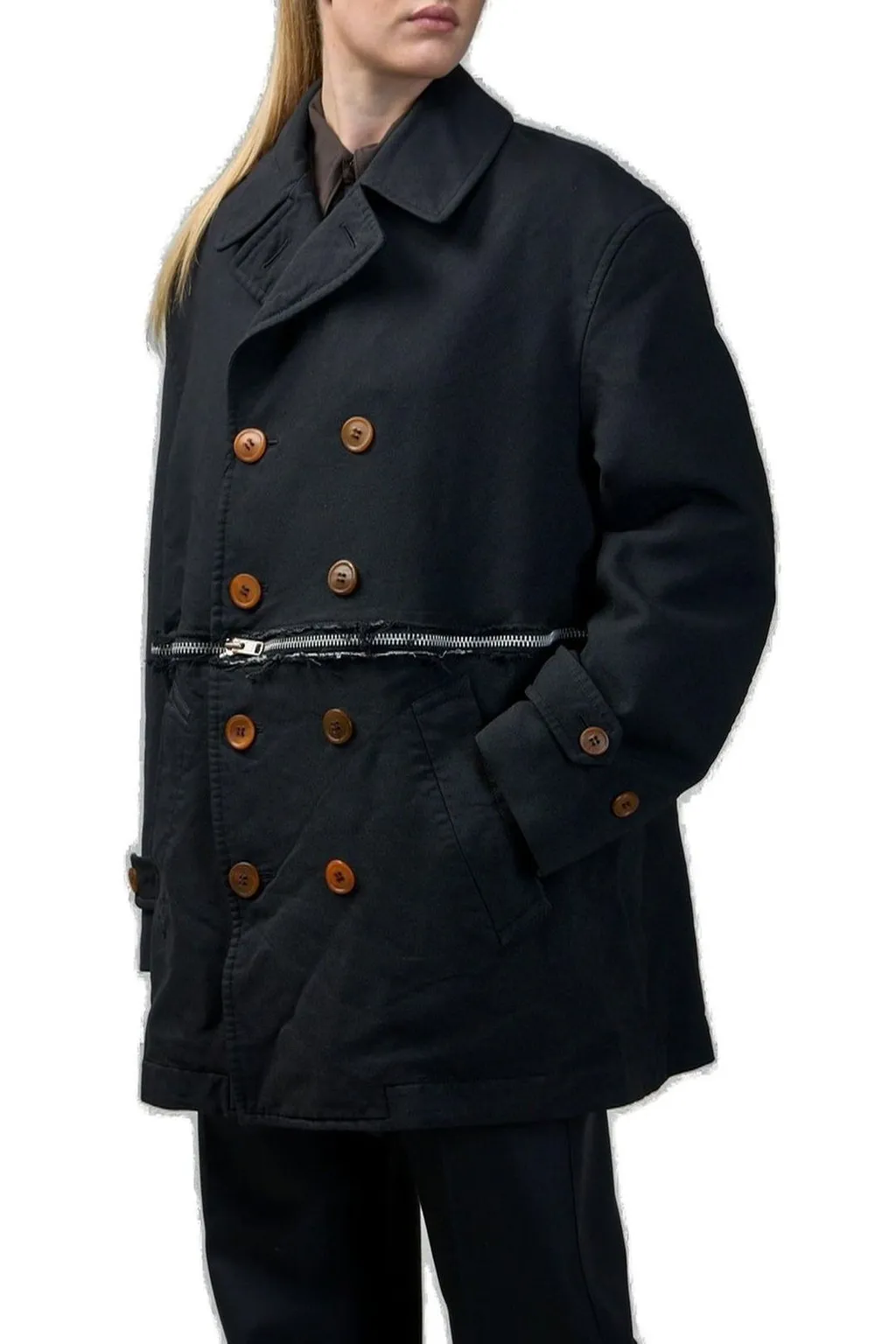 Double-Breasted Frayed Trim Coat