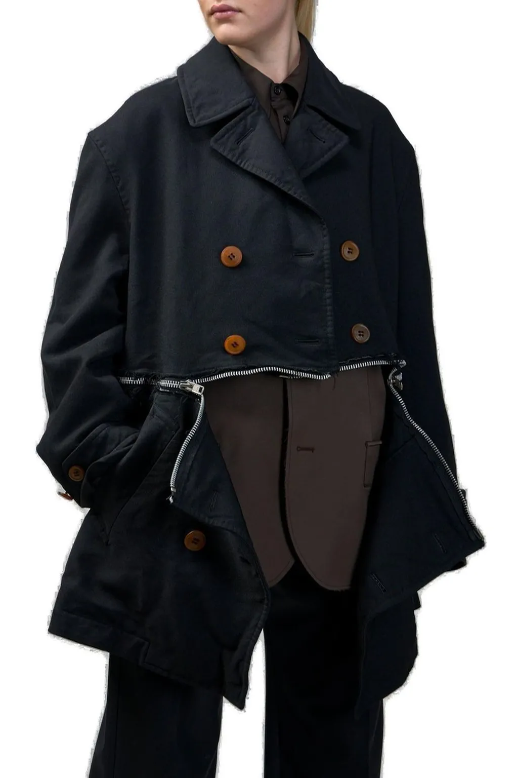 Double-Breasted Frayed Trim Coat