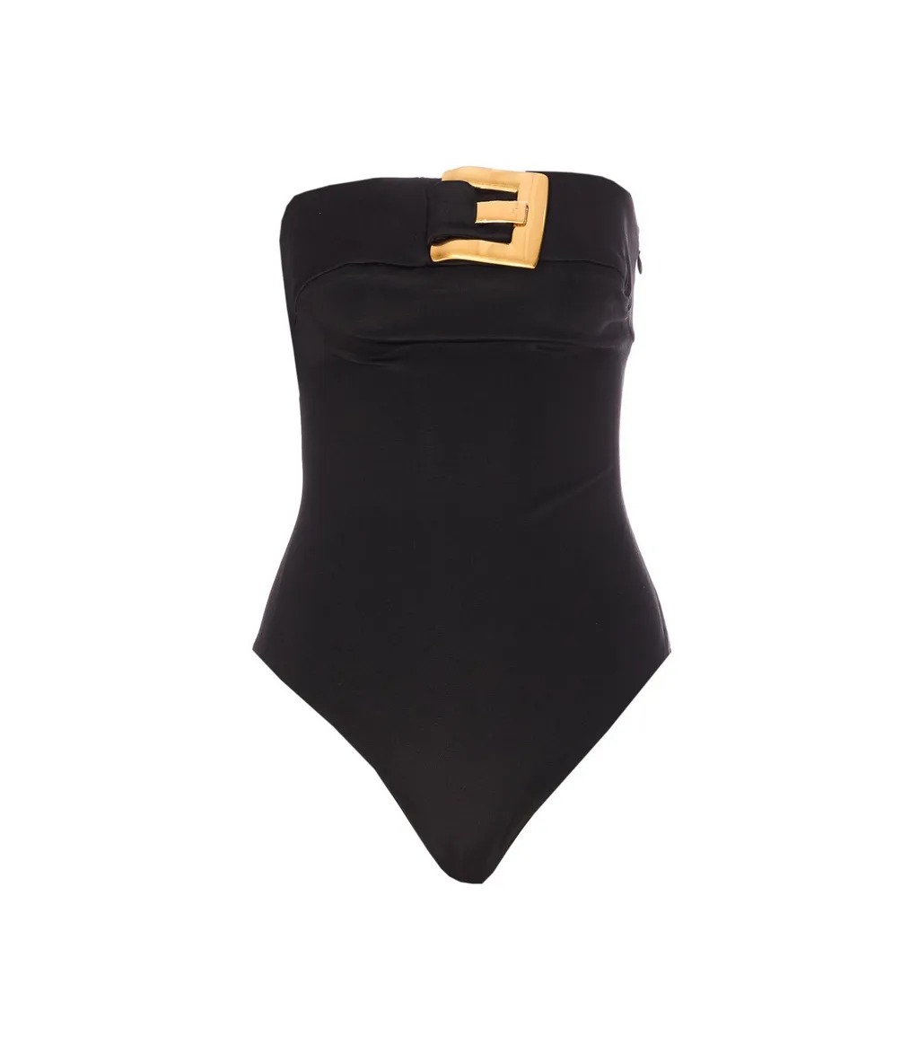 Buckle Detailed Crepe Bustier Bodysuit