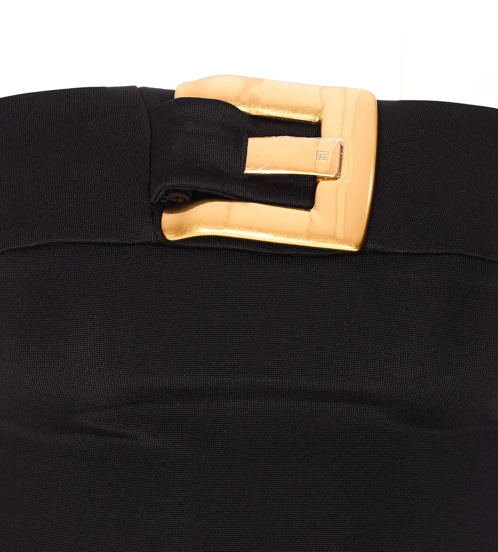 Buckle Detailed Crepe Bustier Bodysuit