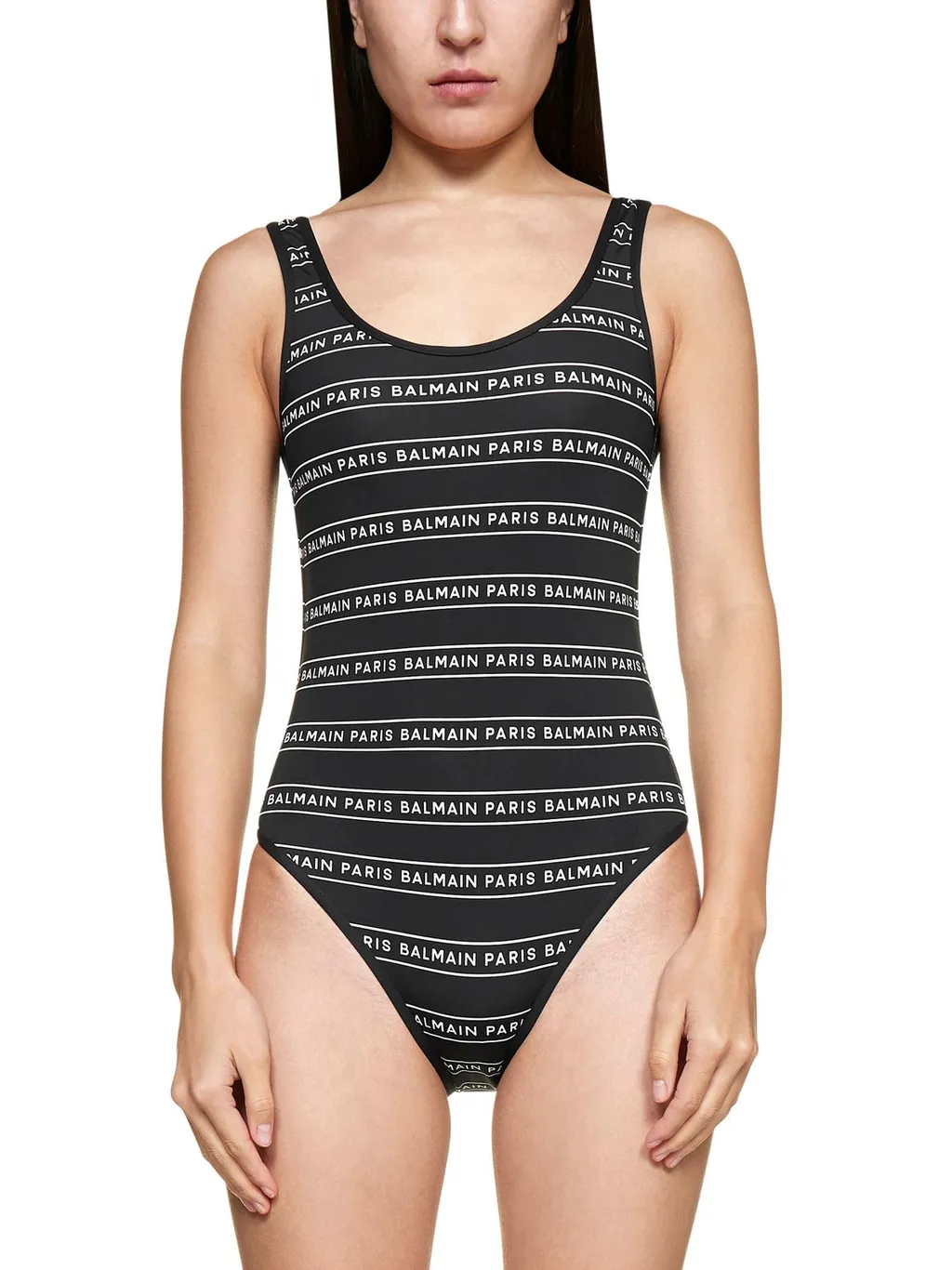 Logo Printed Horizontal Striped Swimsuit