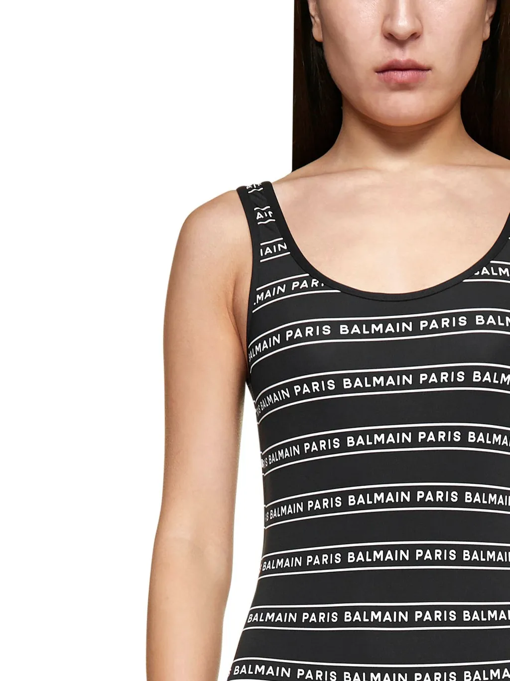 Logo Printed Horizontal Striped Swimsuit