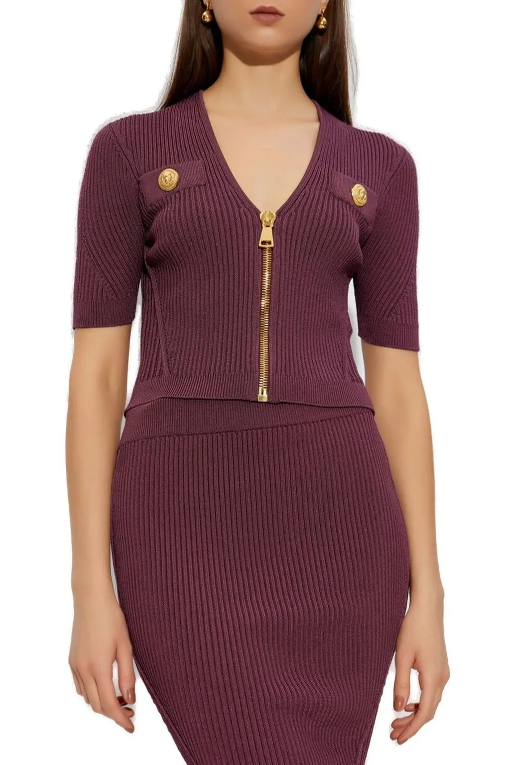 Button Embellished V-Neck Knitted Top