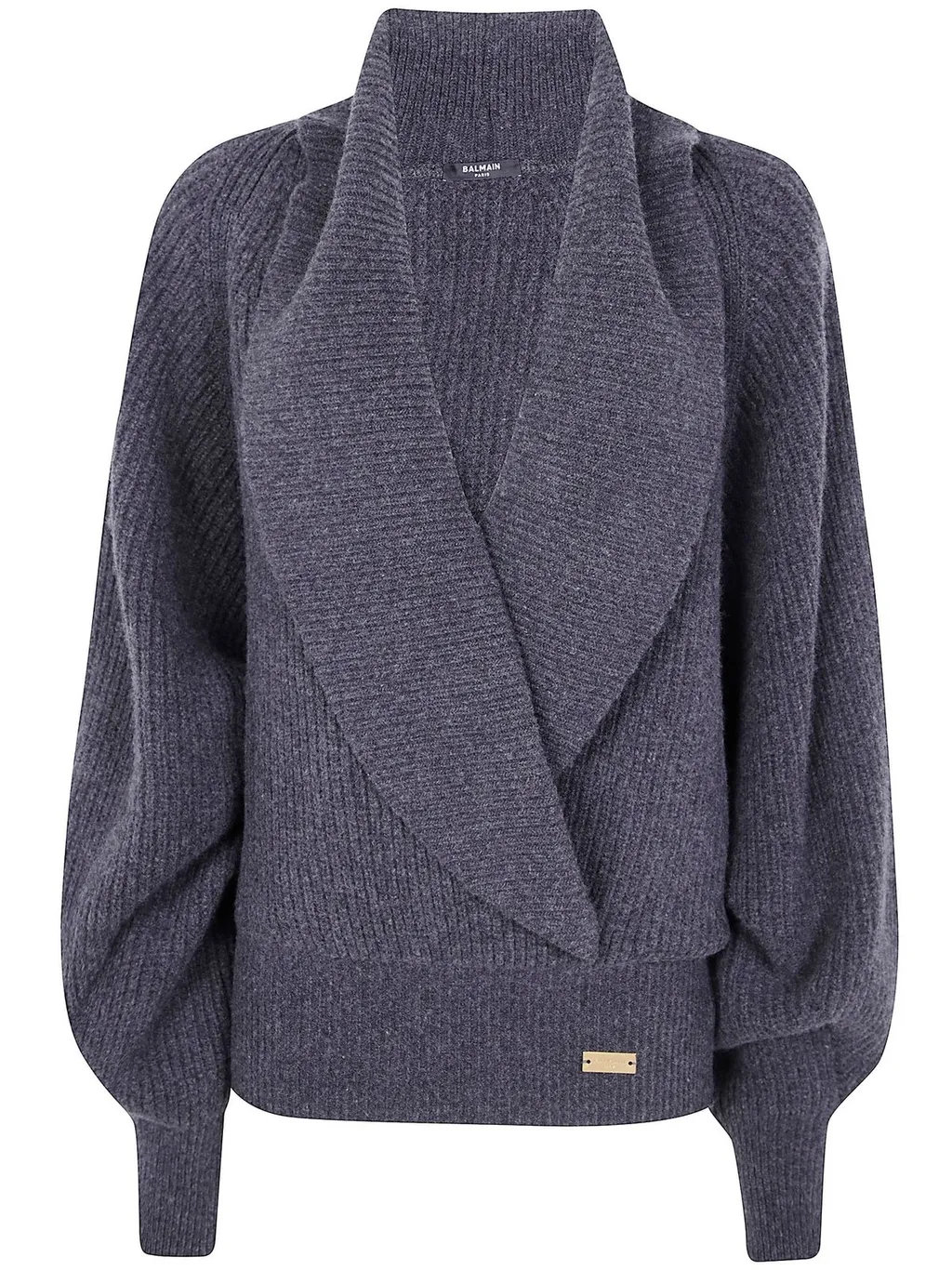 Batwing Open-Neck Ribbed Knit Sweater
