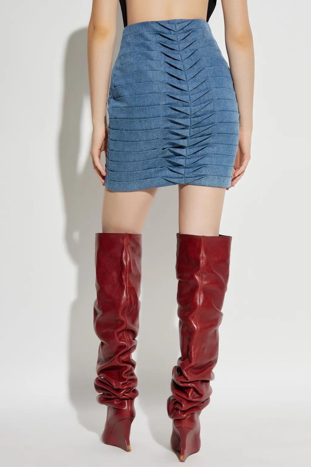 Dart Detailed Zip-Up Denim Skirt