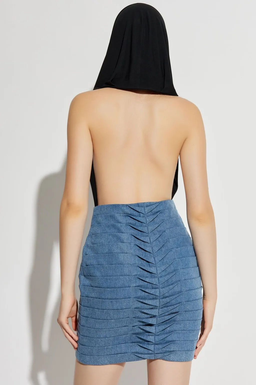 Draped Backless Hood Bodysuit
