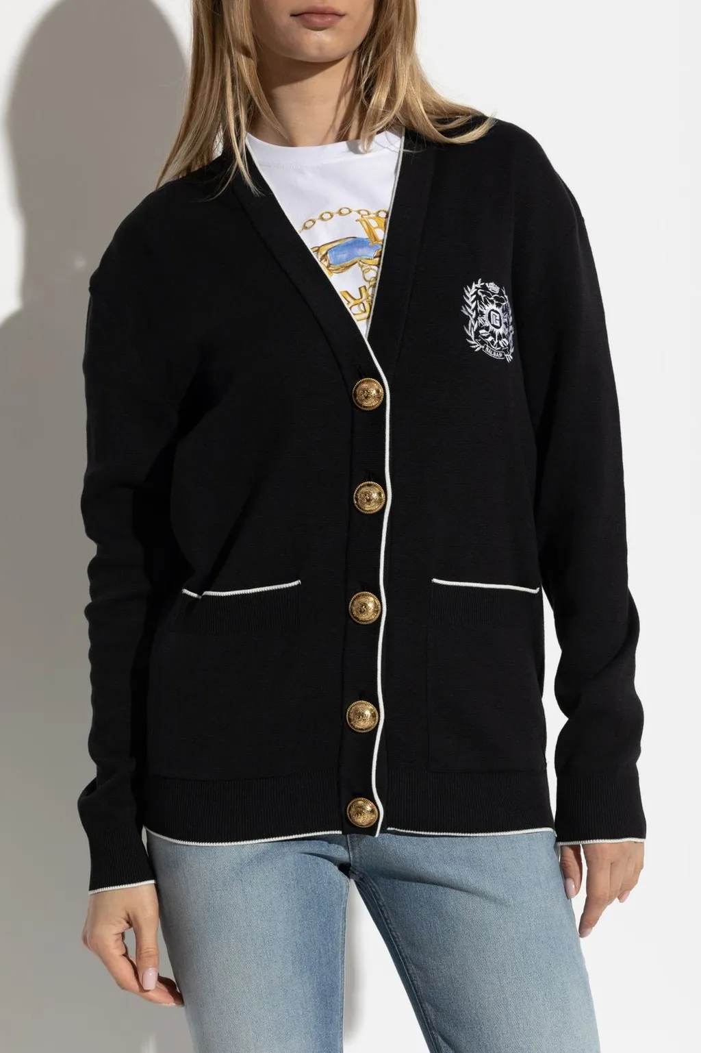 EmblÈMe-Embroidered Knit Cardigan