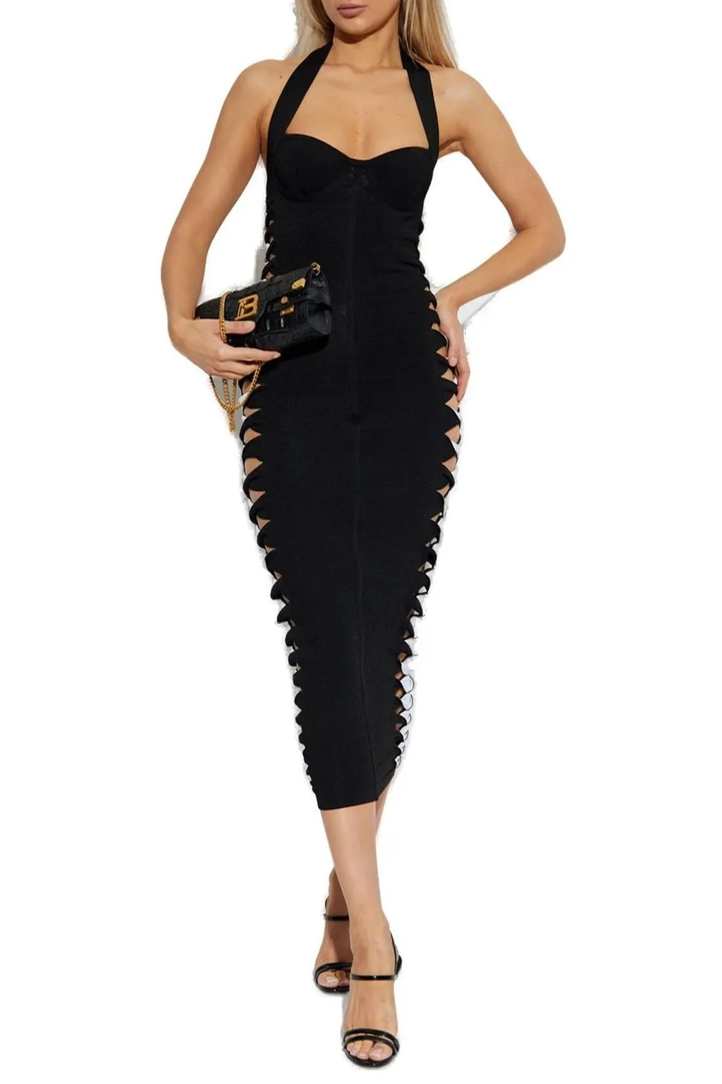 Halterneck Slits Midi Dress