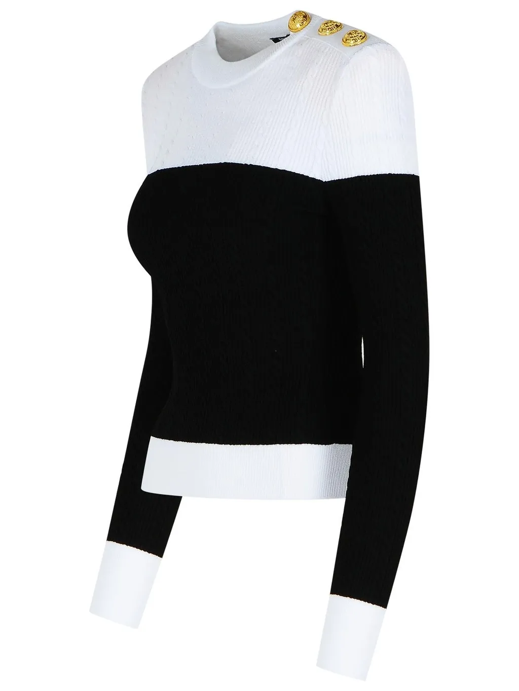 Long-Sleeved Two-Tone Knit Top