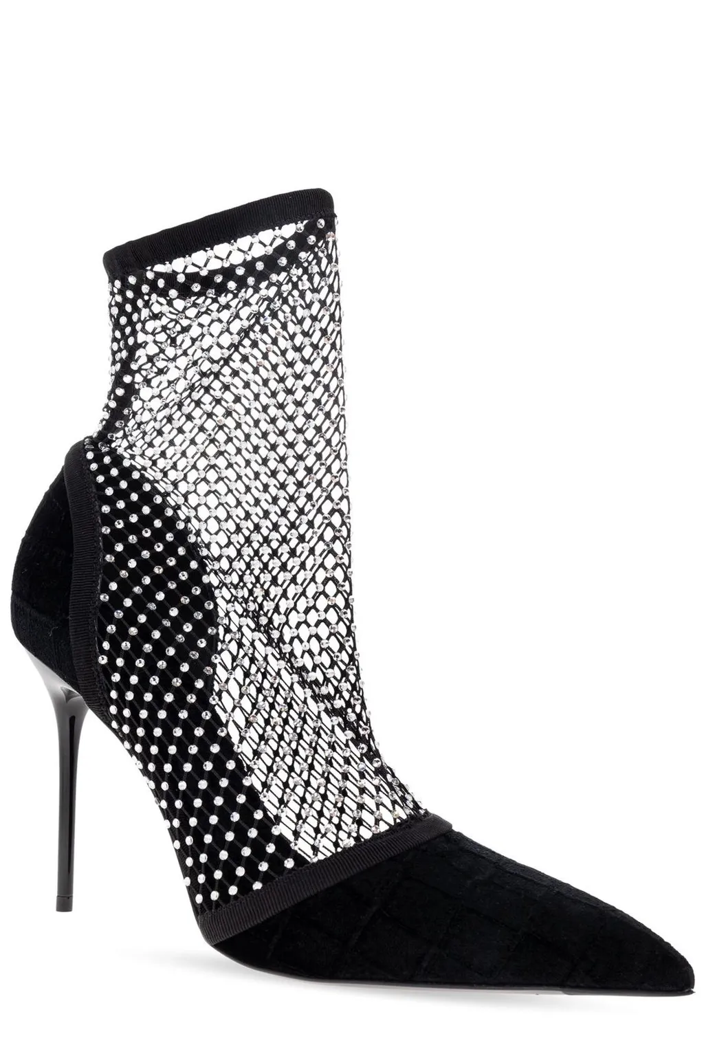 Embellished Mesh Heeled Ankle Boots
