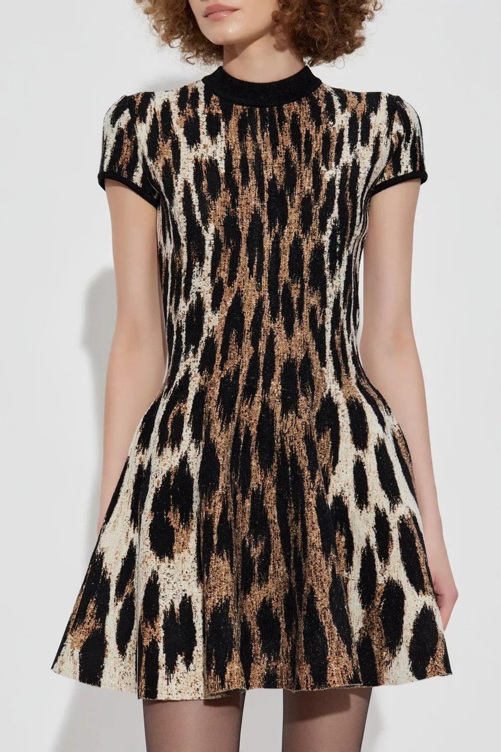 Leopard Print Jacquard A-Line Dress