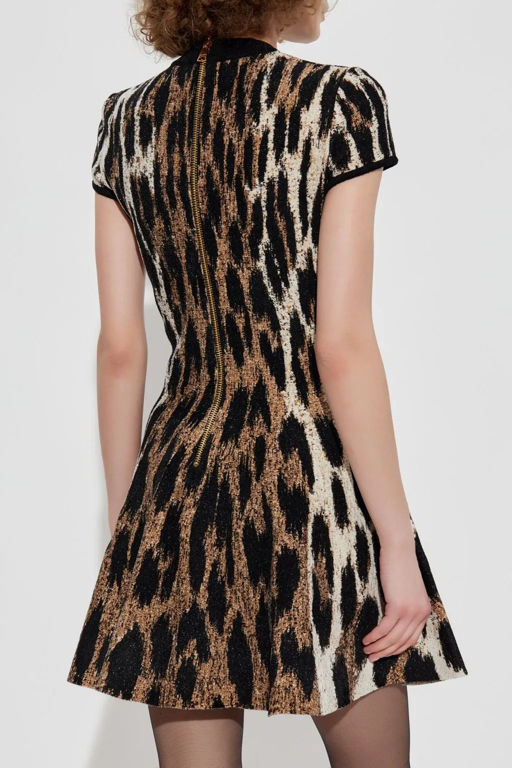 Leopard Print Jacquard A-Line Dress