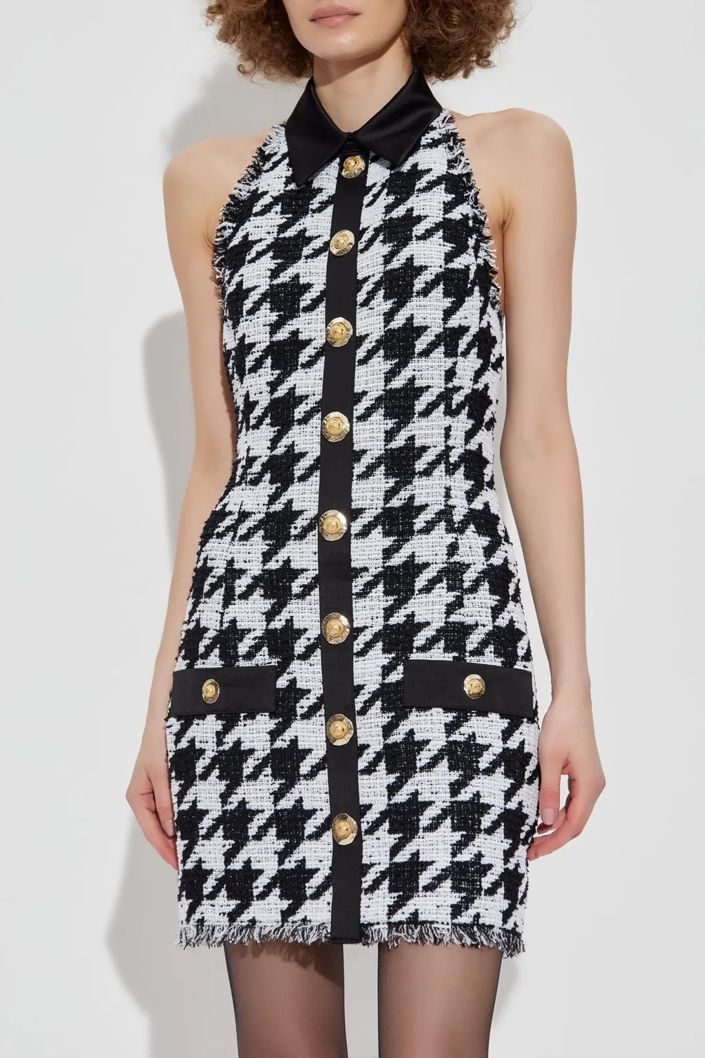 Houndstooth Tweed Mini Dress