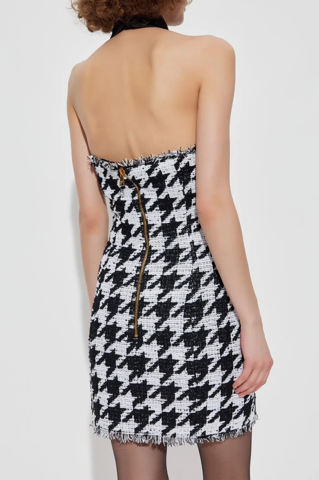 Houndstooth Tweed Mini Dress