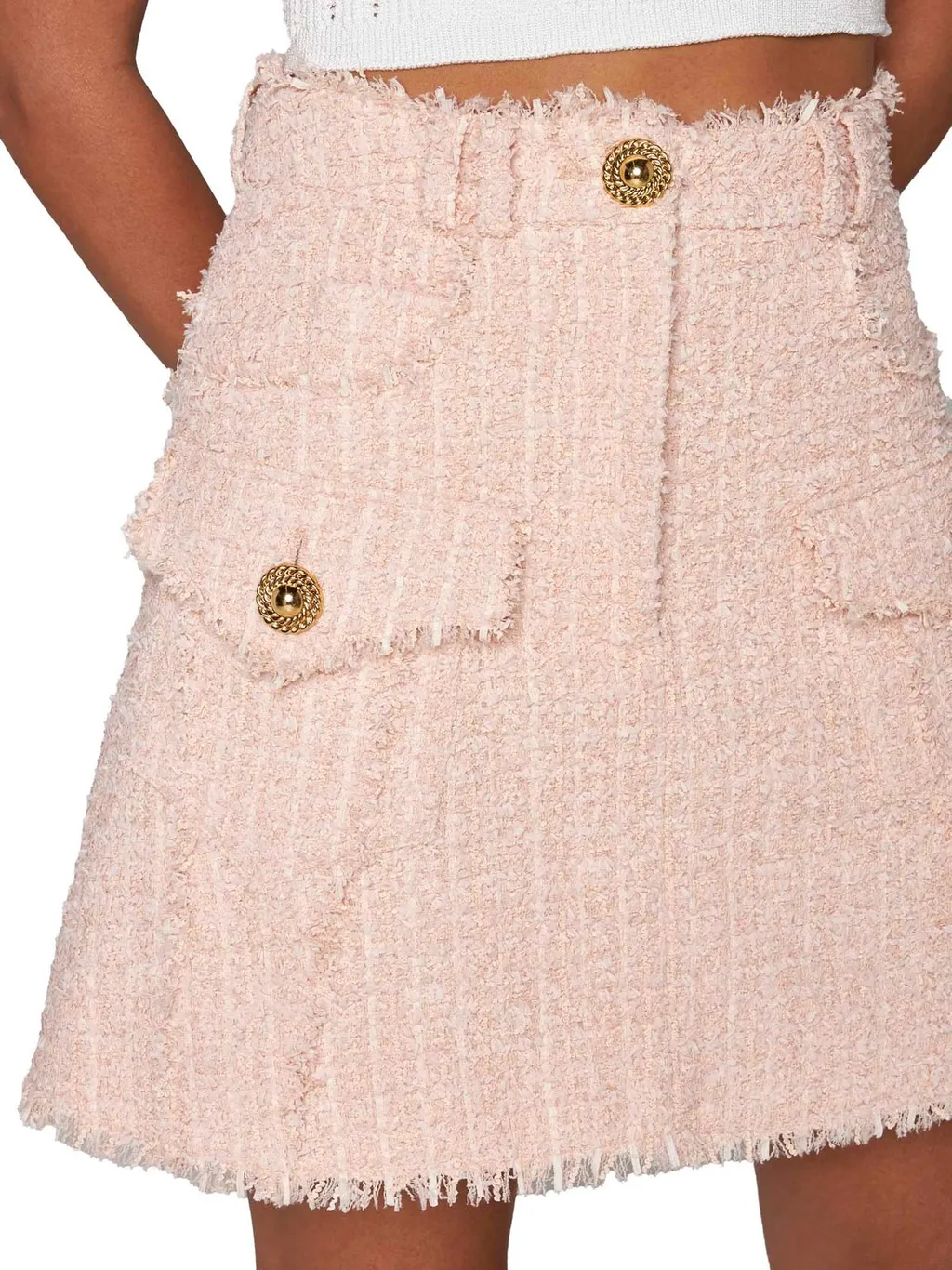 Frayed Hem Tweed Skirt