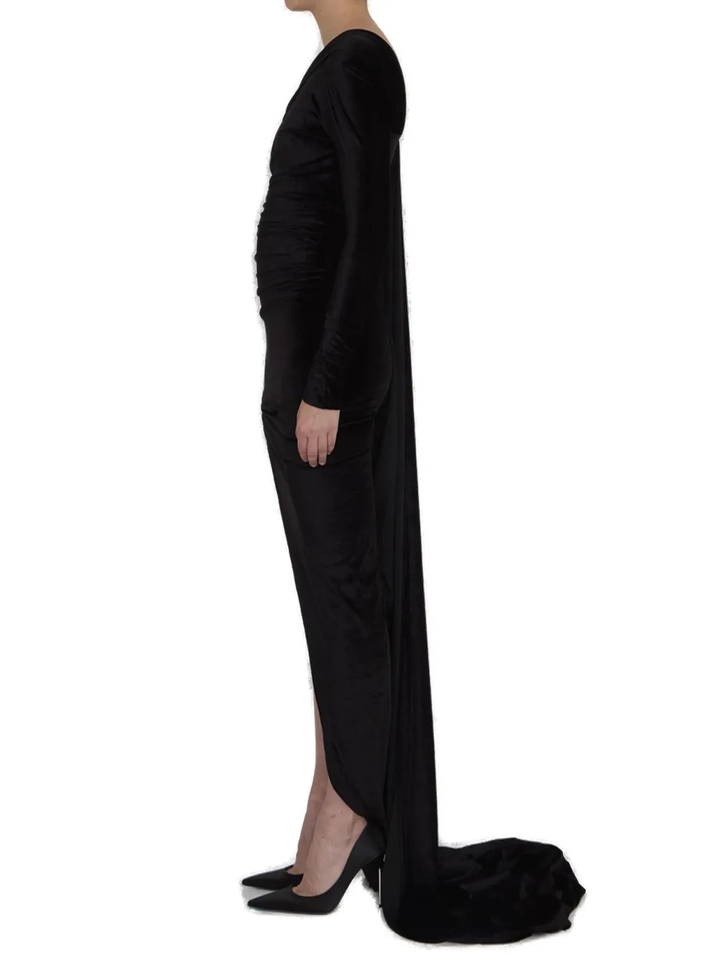 Velvet Asymmetric Draped Dress