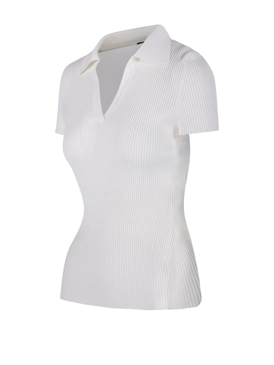 V-Neck Ribbed Polo Top