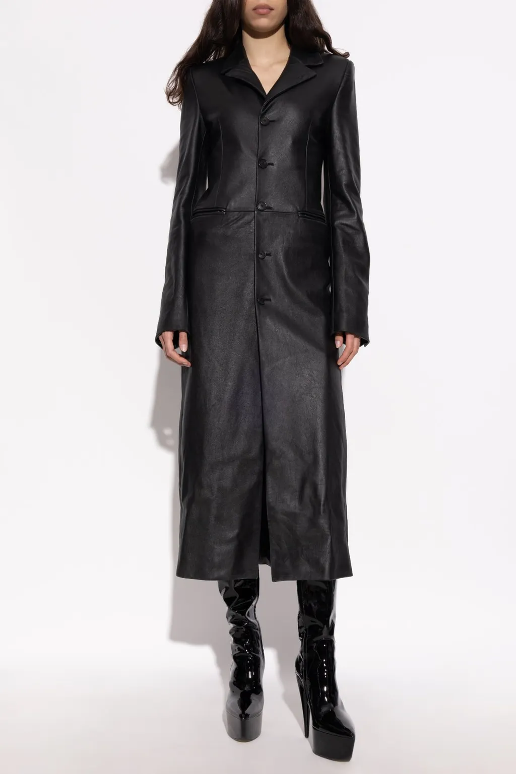 Mid-Length Leather Coat