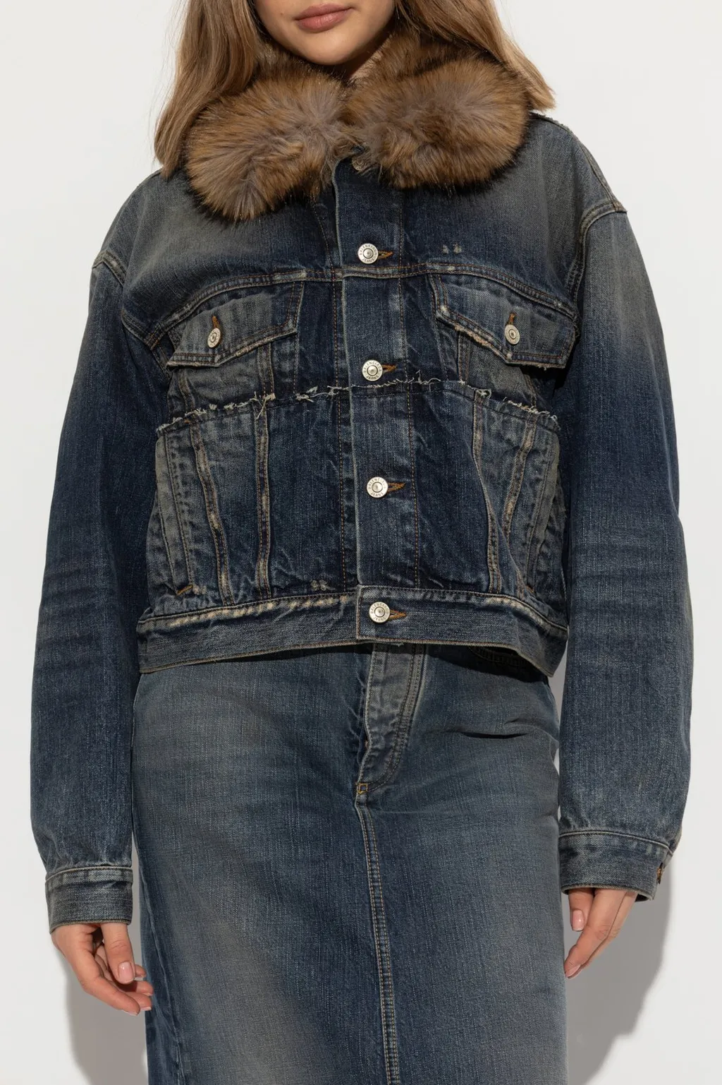 Faux-Fur Collar Denim Jacket
