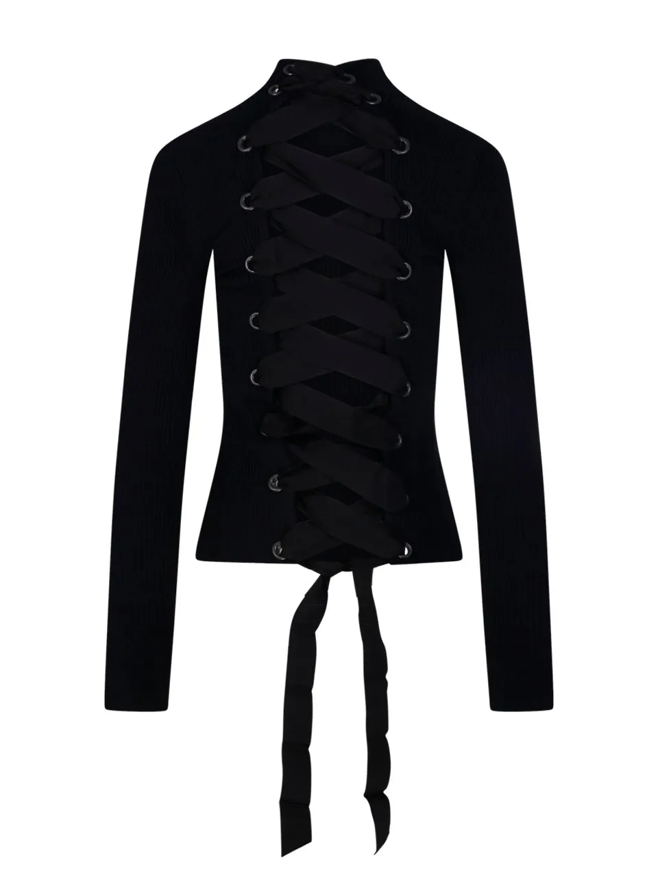 Lace-Up Fitted Turtleneck Jumper