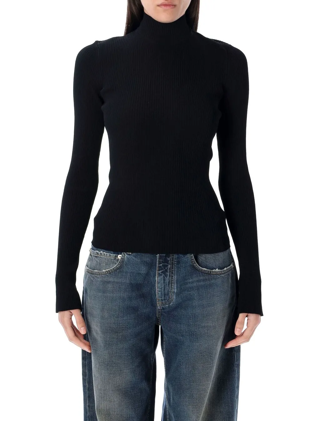 Lace-Up Fitted Turtleneck Jumper