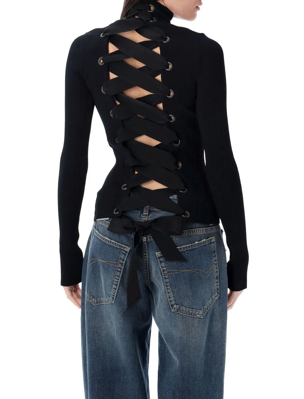 Lace-Up Fitted Turtleneck Jumper