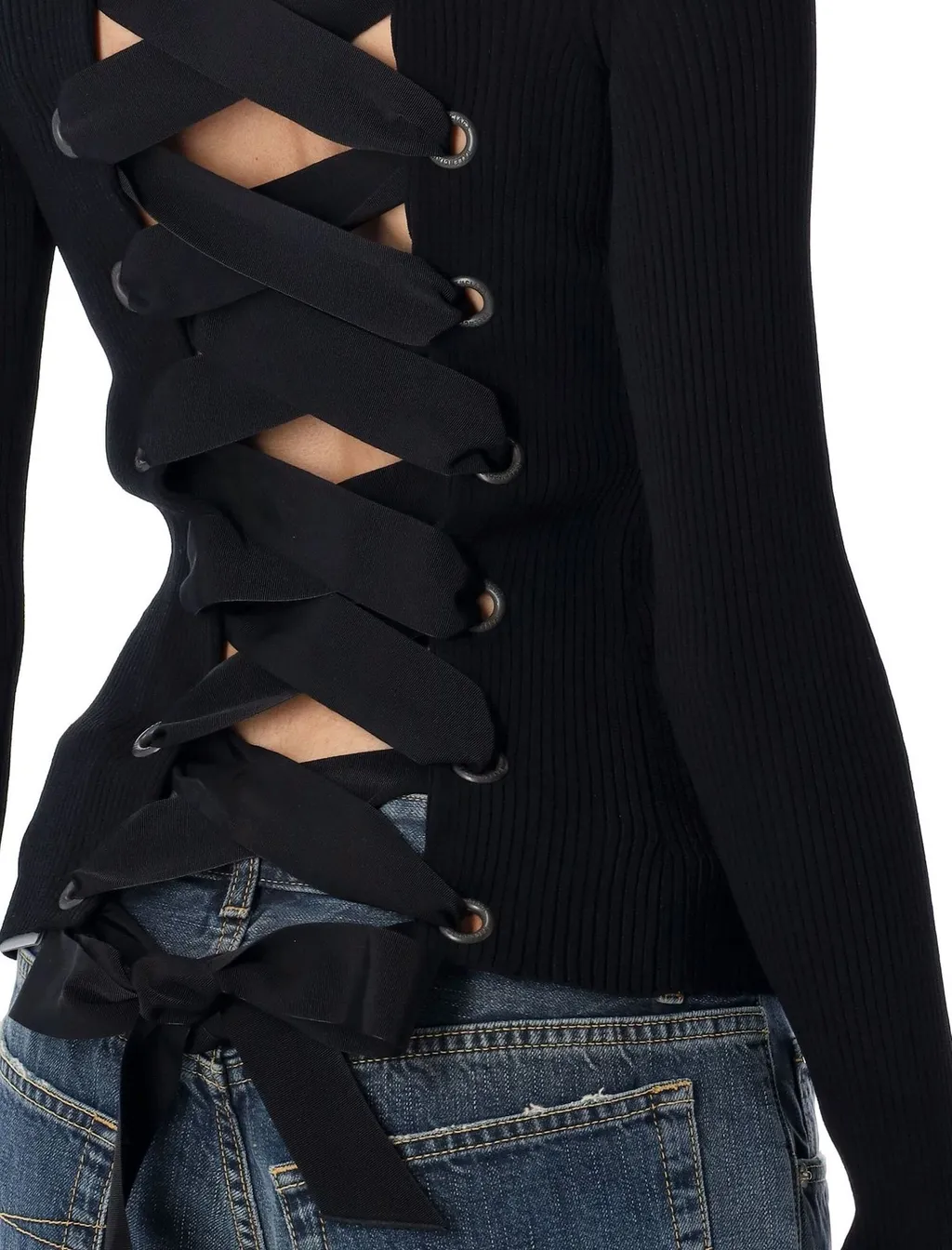 Lace-Up Fitted Turtleneck Jumper