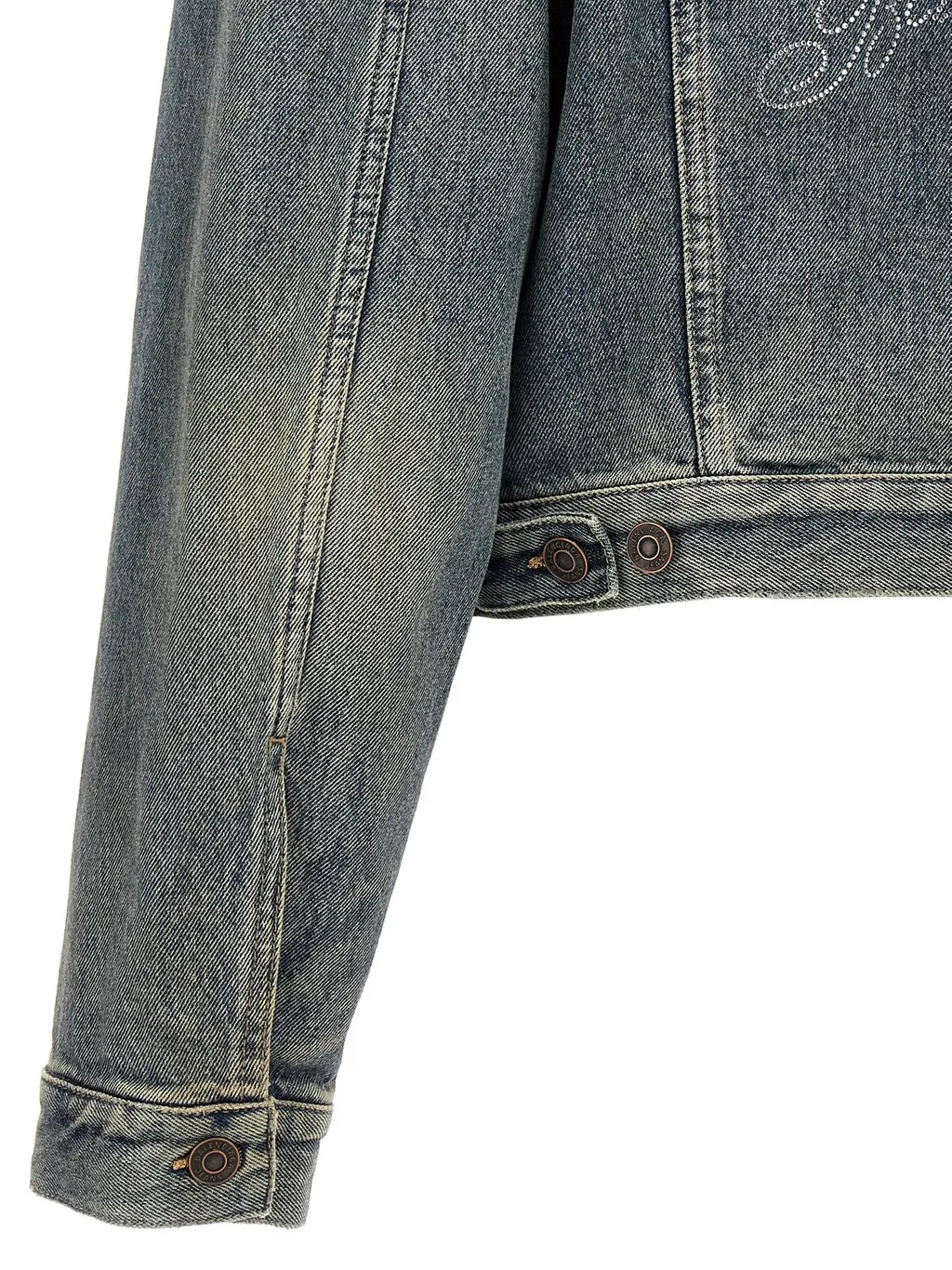 Logo Rhinestone Embellished Denim Jacket