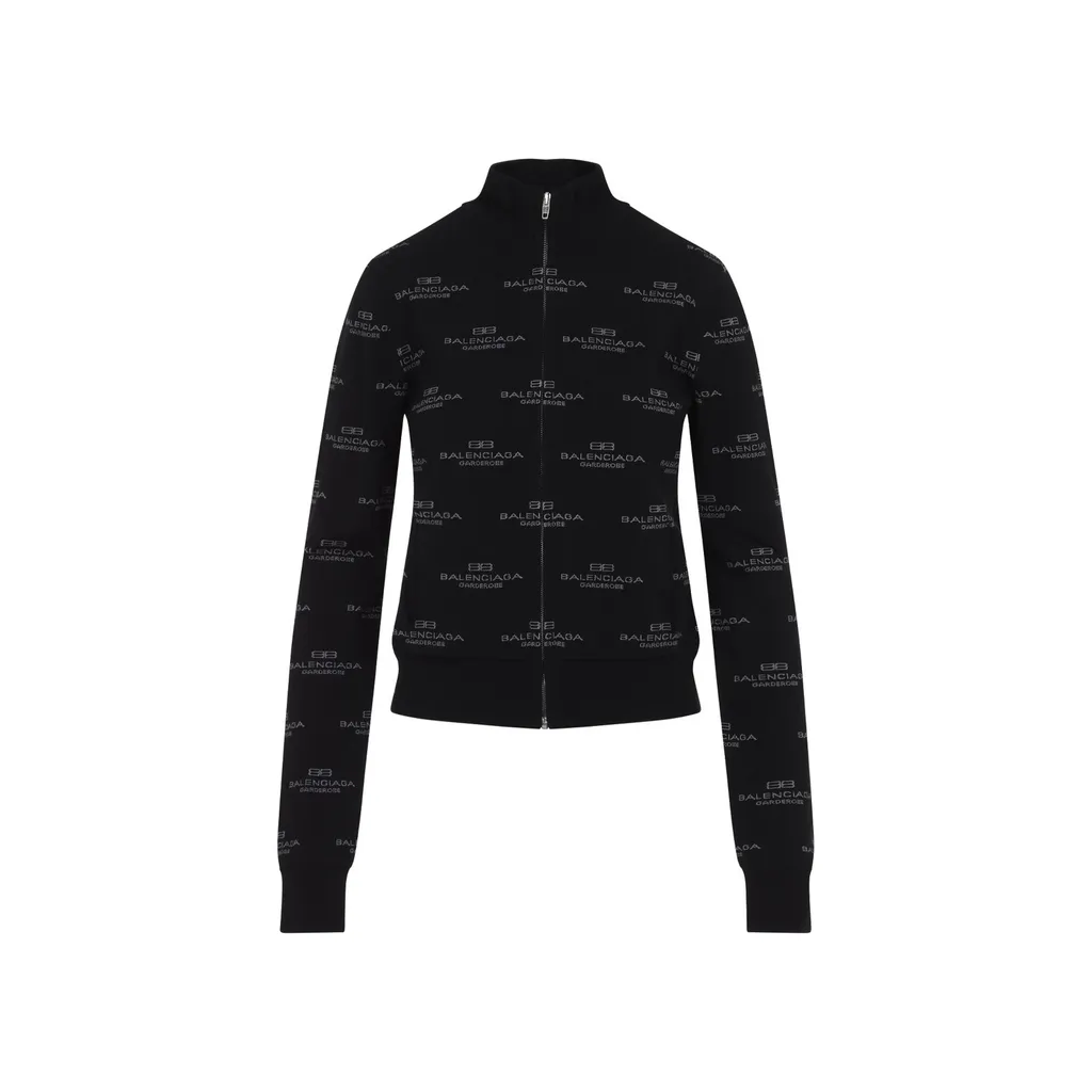 Allover Logo Zipped Knit Cardigan