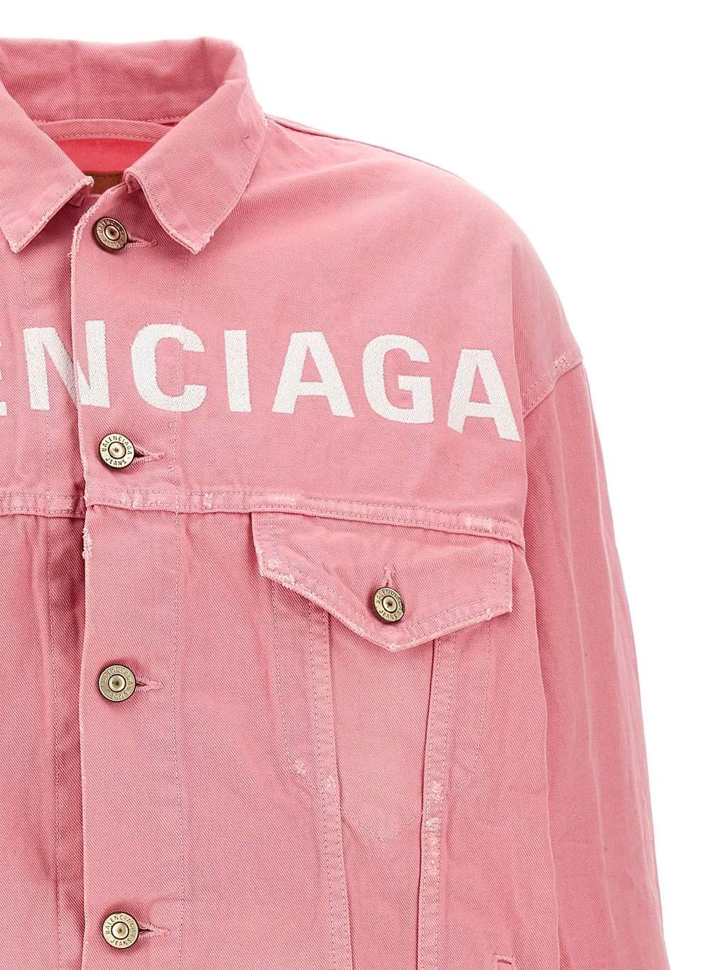 Logo Printed Distressed Denim Jacket