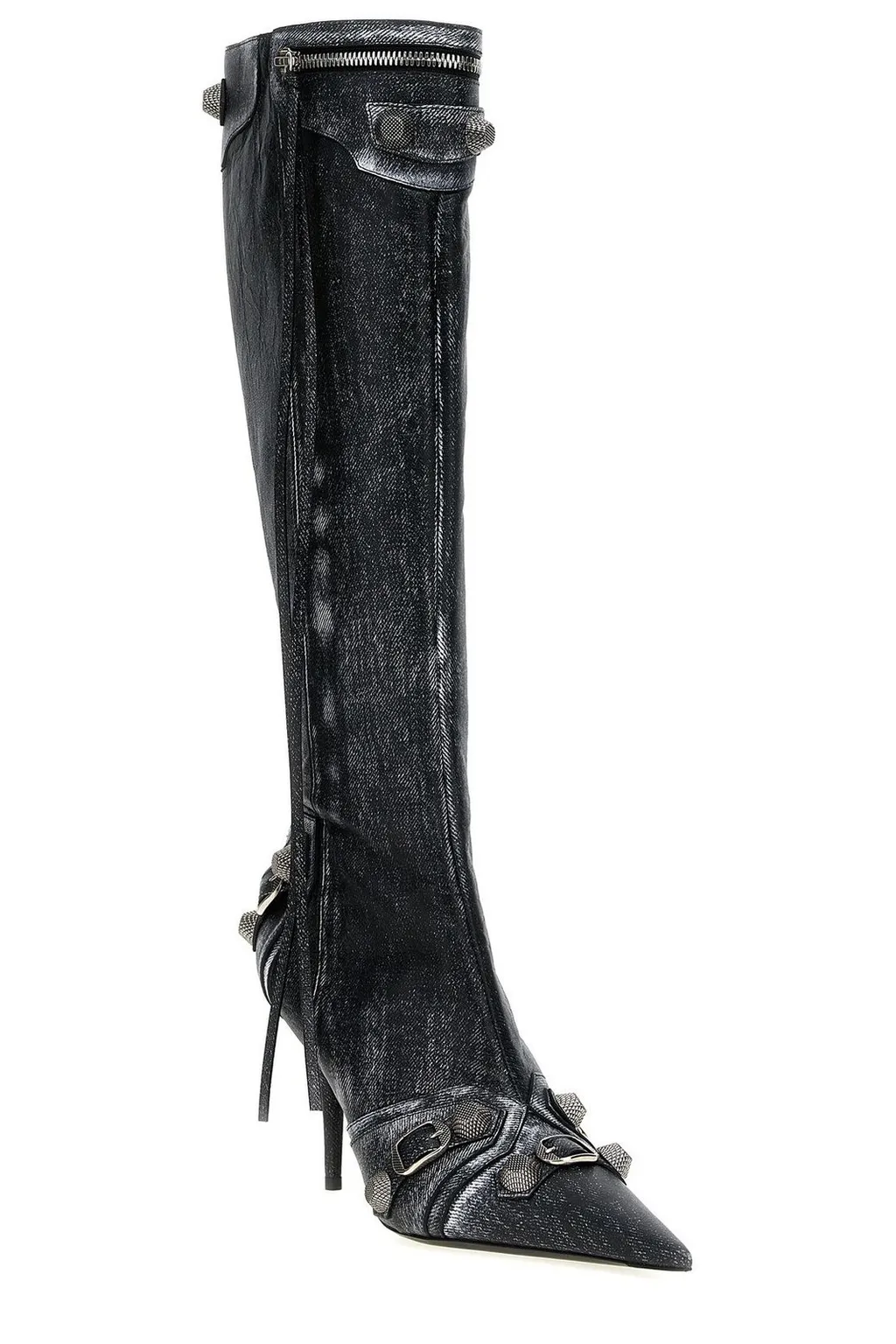 Pointed-Toe Denim Boots