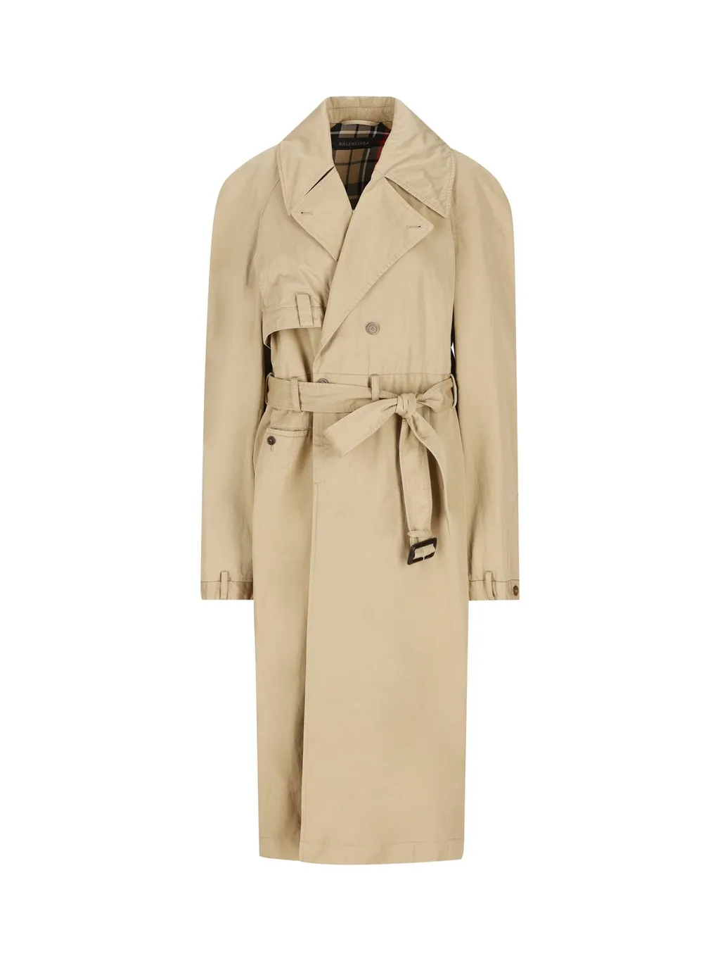 Patterned Checkered Oversized Trench Coat