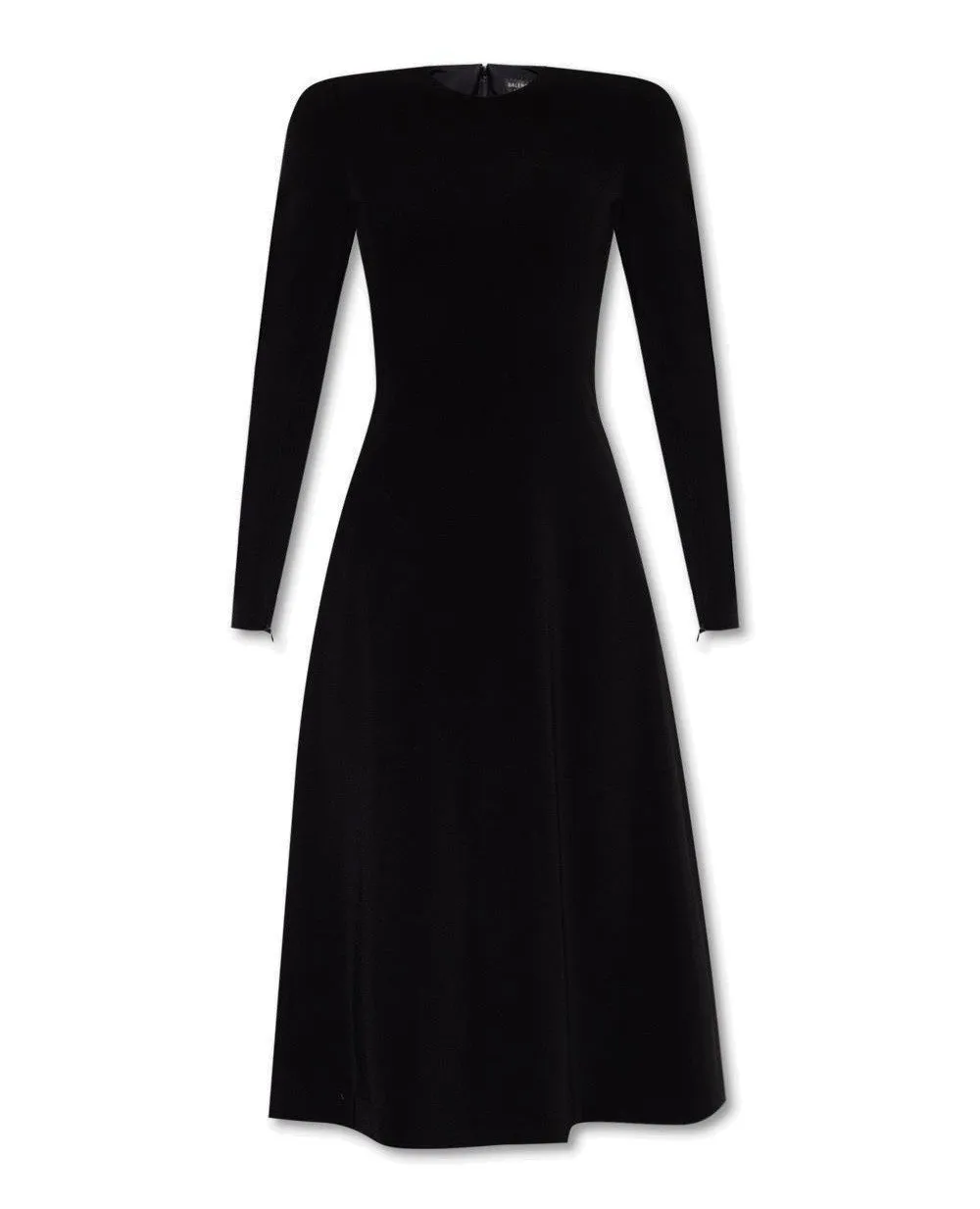 Crewneck Pleated Long-Sleeved Dress