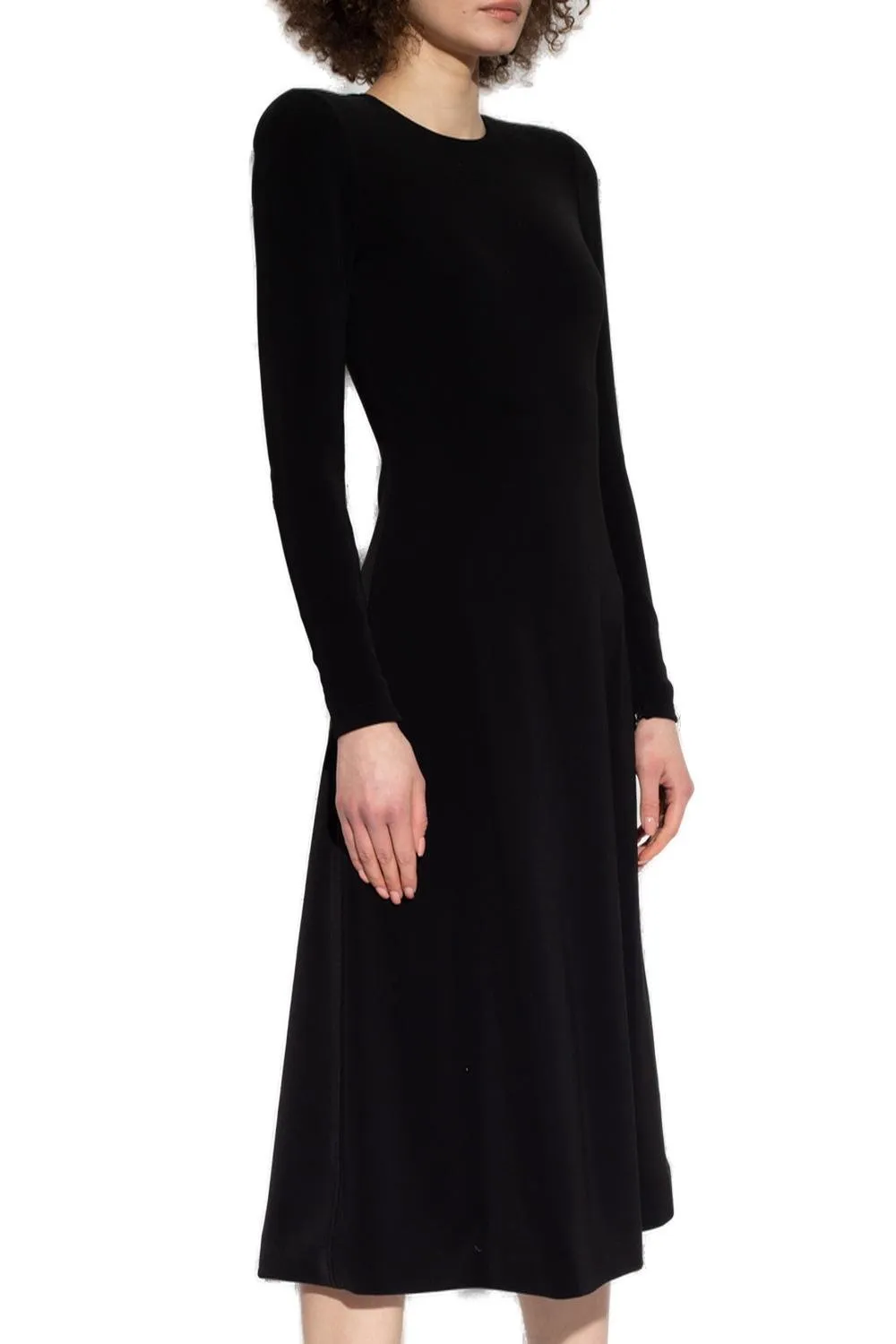 Crewneck Pleated Long-Sleeved Dress