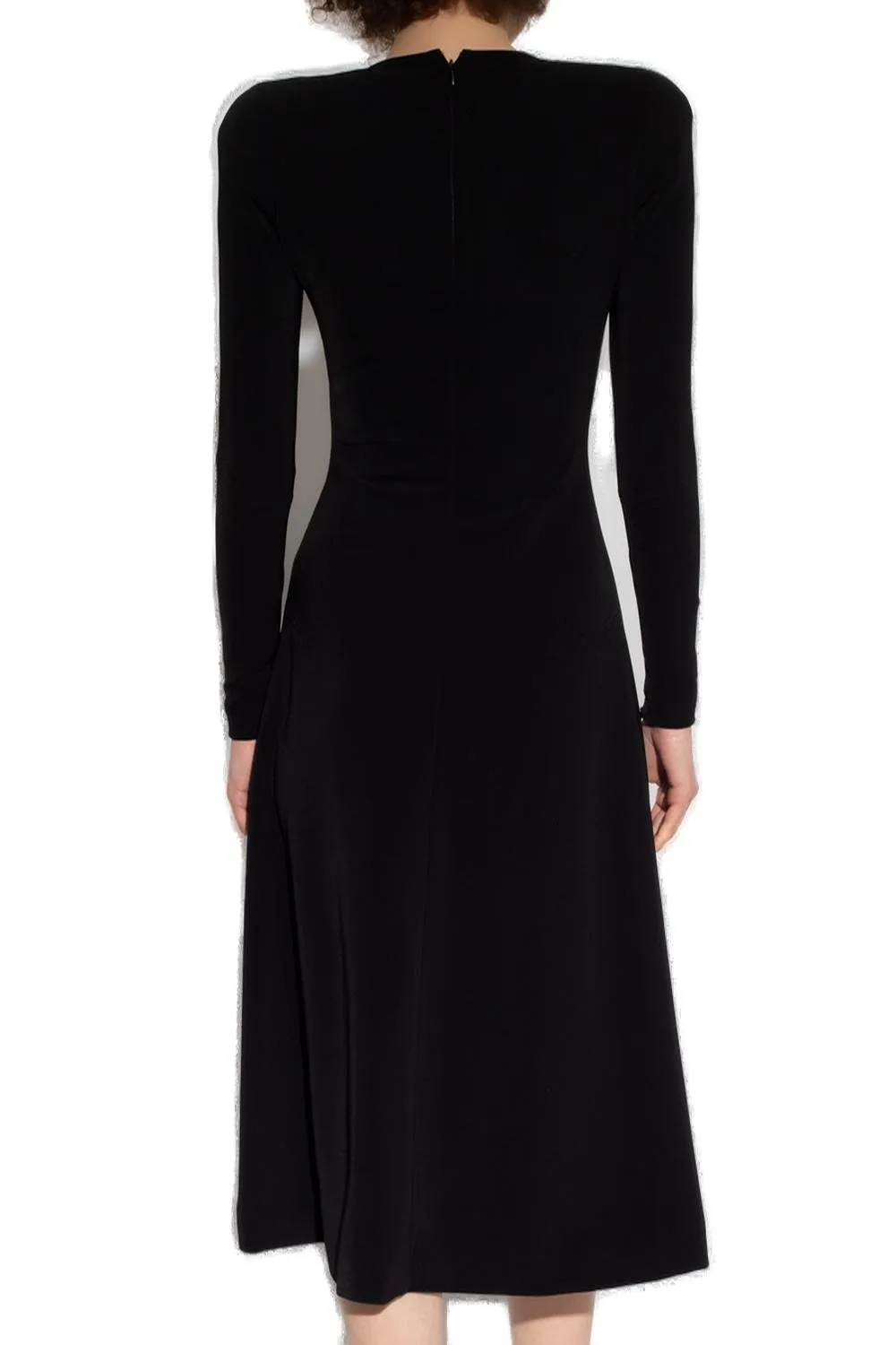 Crewneck Pleated Long-Sleeved Dress