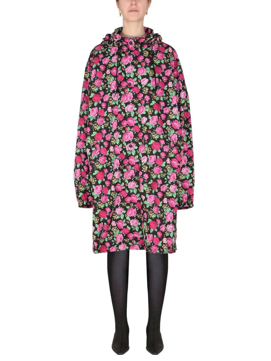 Floral Pattern Hooded Coat