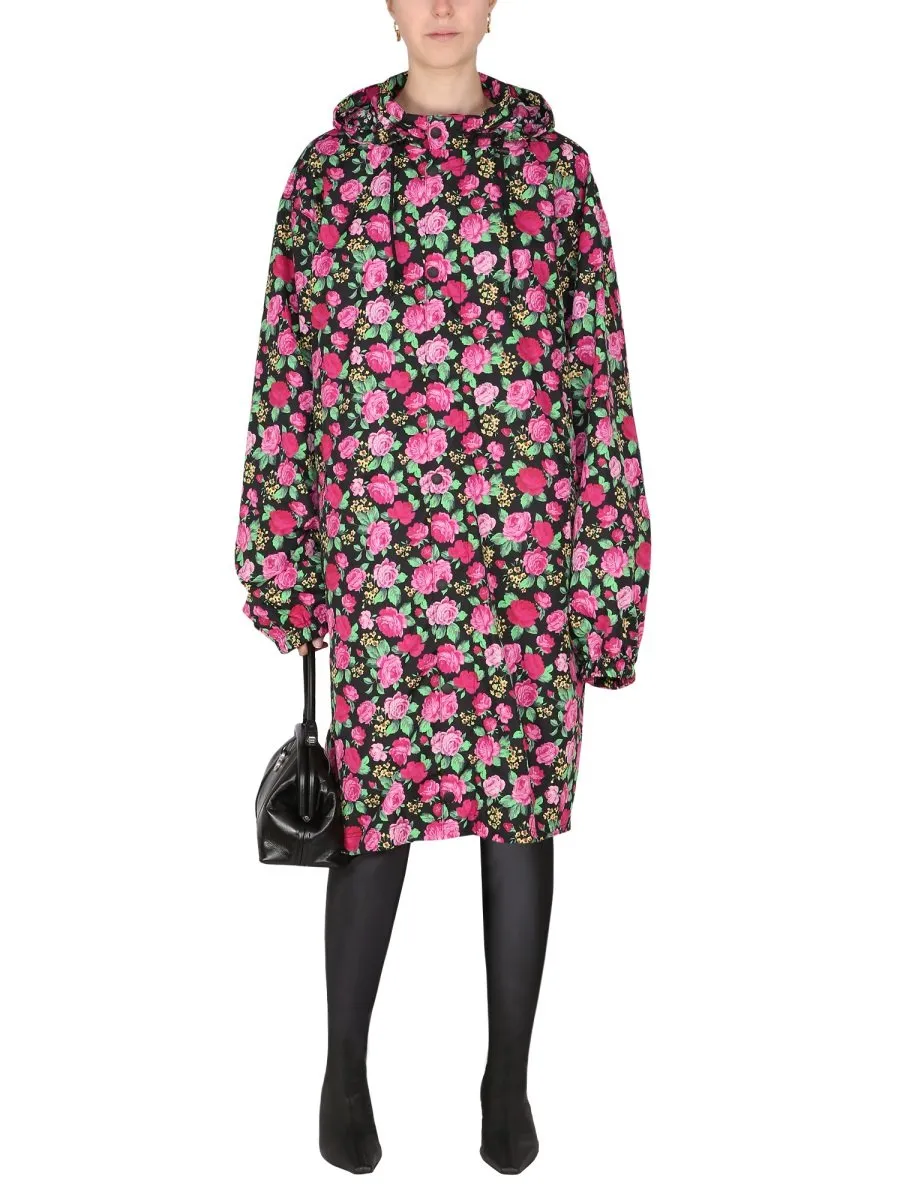 Floral Pattern Hooded Coat