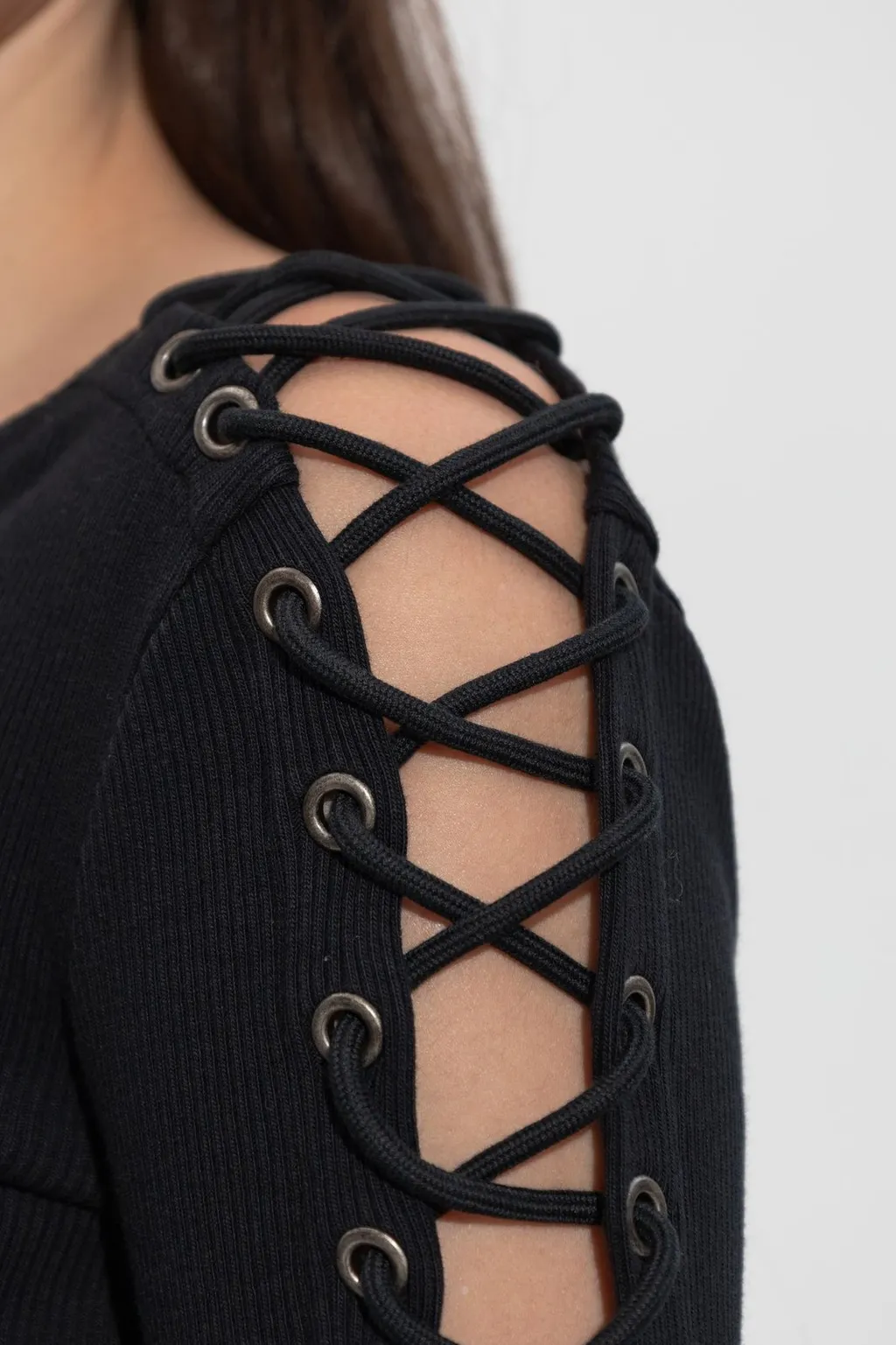 Lace-Up Long-Sleeved Dress
