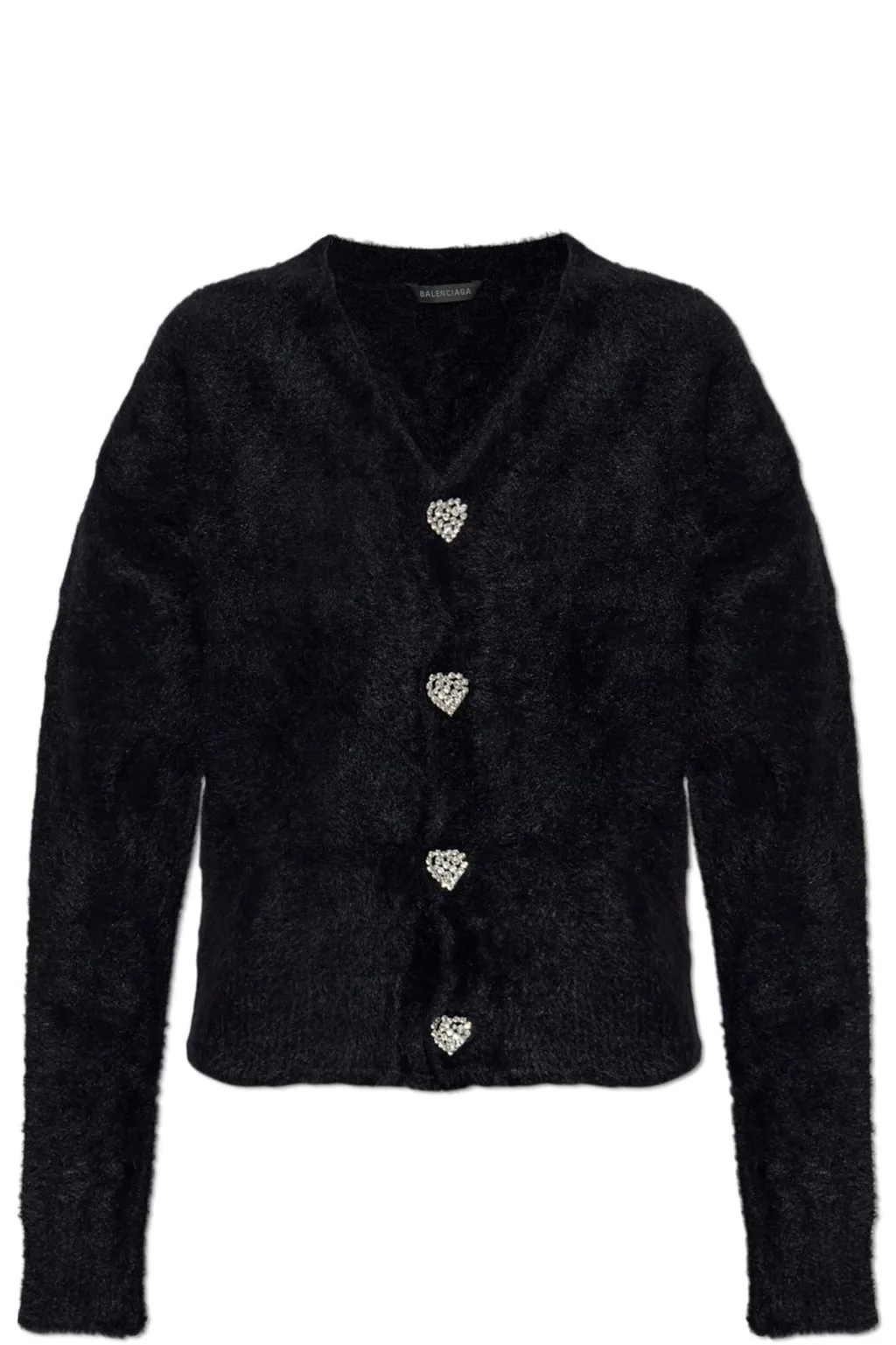 Heart Crystal-Button Fluffy Cardigan