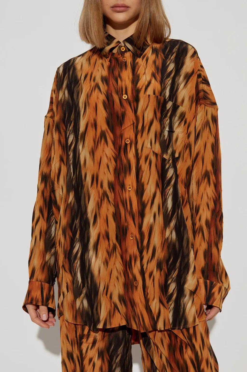 Fur Print Collared Long-Sleeve Shirt
