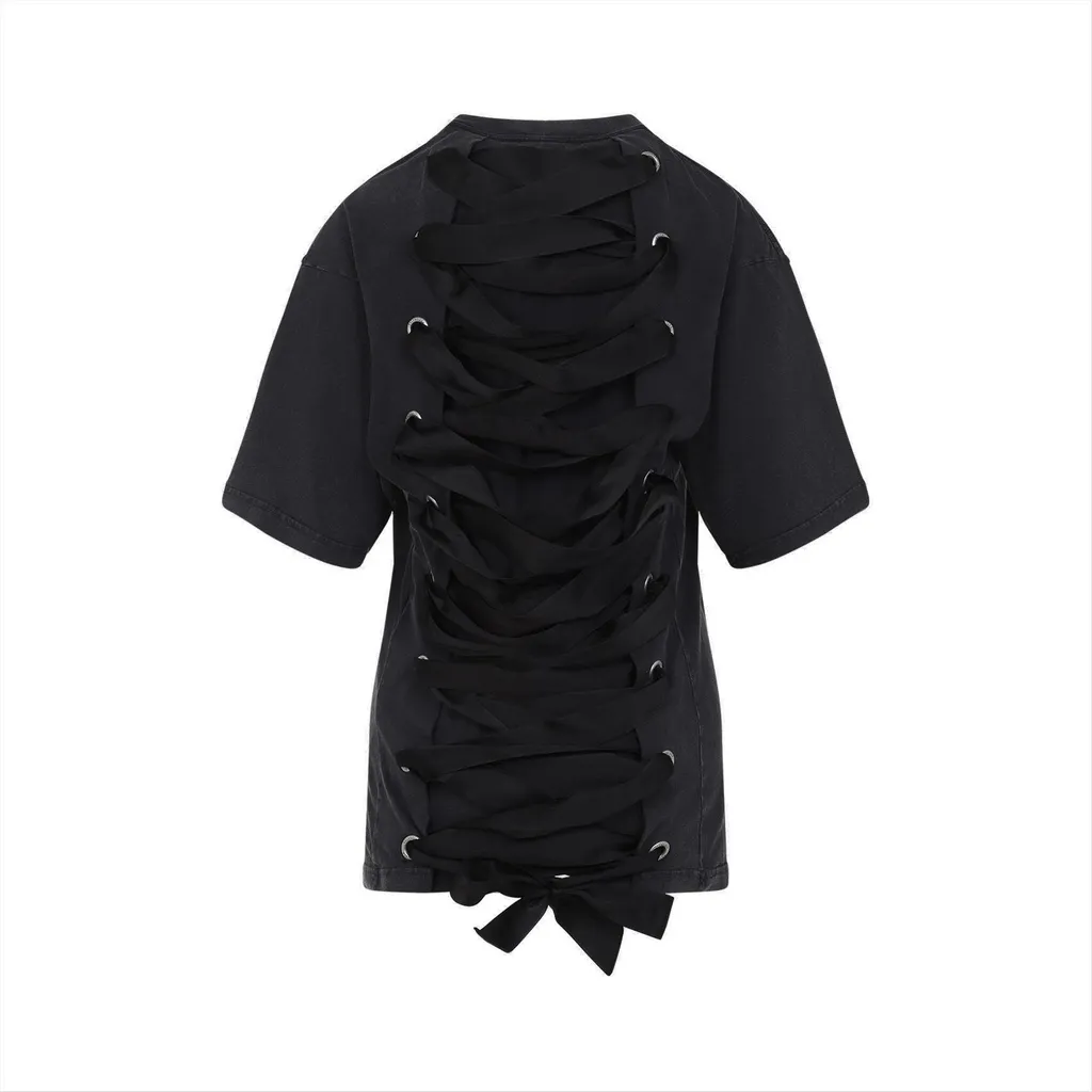 Lace-Up Back Crewneck T-Shirt