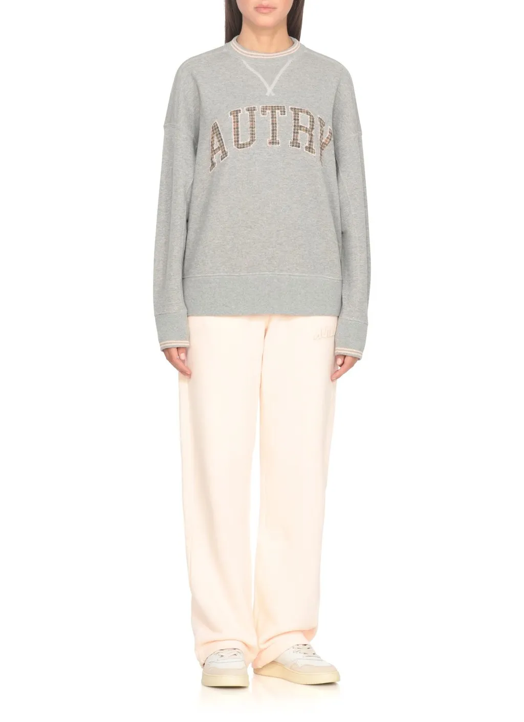 Check-Pattern Embroidered Long Sleeved Sweatshirt