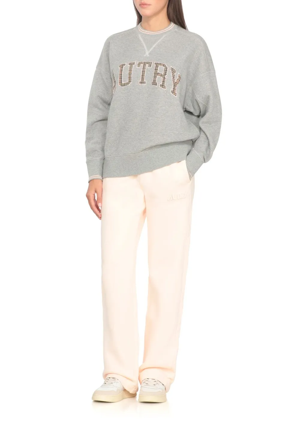 Check-Pattern Embroidered Long Sleeved Sweatshirt